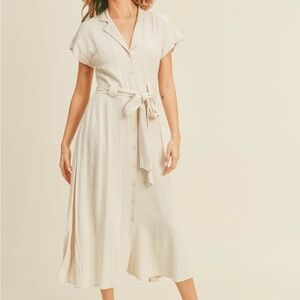 V-neck a line button down shirt dress